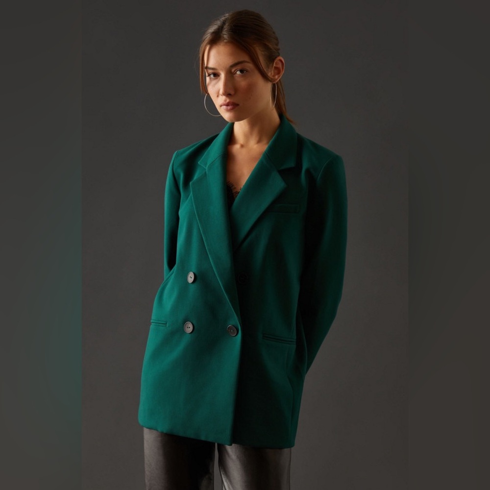 Maeve Green Double-Breasted Blazer